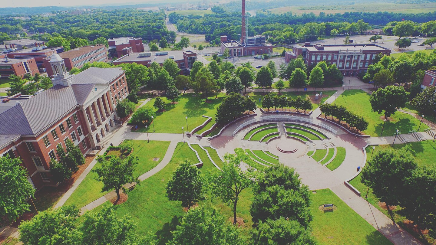 An aerial shot of the Tennessee State University on a sunny day