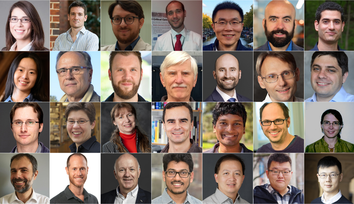 Top row, left to right: Nora Ayanian, Nicola Bezzo, Luca Carlone, Venanzio Cichella, Jia Deng, Nima Fazeli, Maani Ghaffari-Jadidi; second row, left to right: Grace Gu, Leonidas Guibas, Felix Heide, Ralph Hollis, Robert Katzschmann, Sven Koenig, George Konidaris; third row, left to right: Sergey Levine, Jennifer Lewis, Maja Matarić, Jan Peters, Lerrel Pinto, Robert Platt, Nancy Pollard; and bottom row, left to right: Alessandro Rizzo, Oren Salzman, Roland Siegwart, Pratap Tokekar, James Wang, Shenlong Wang, and Yuke Zhu.