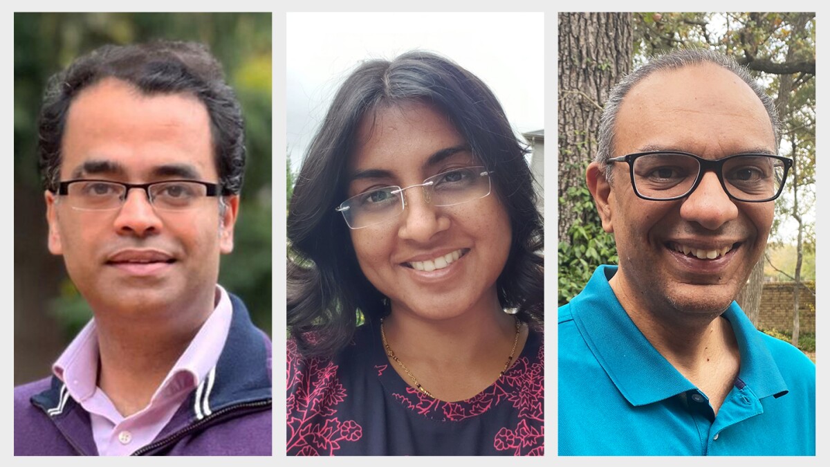 Left to right, Rohit Malshe, principal research scientist; Abhilasha Katariya, senior research scientist; and Natarajan Gautam, an Amazon Scholar and a professor at Texas A&M University, are all part of the Amazon Logistics Research Science team.
