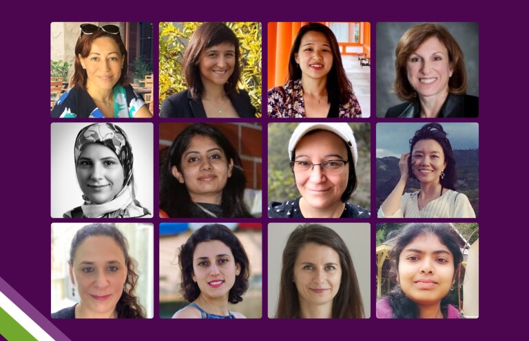 A grid of 12 women scientists who were asked what three steps we can take as a society to forge a more gender-equal science community