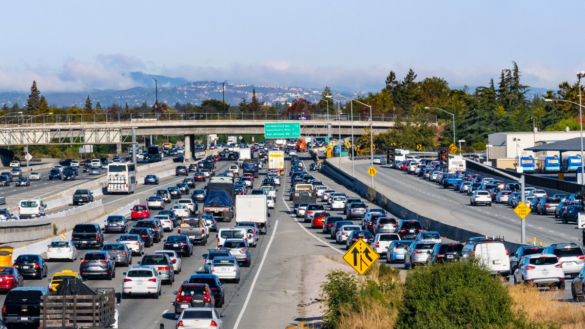 Heavy morning traffic on Highway 101 going through Silicon Valley, South San Francisco Bay Area
