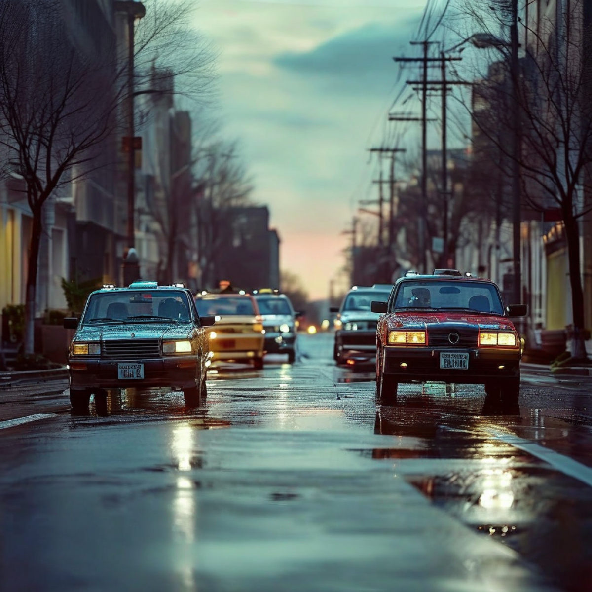 Five cars on the street.