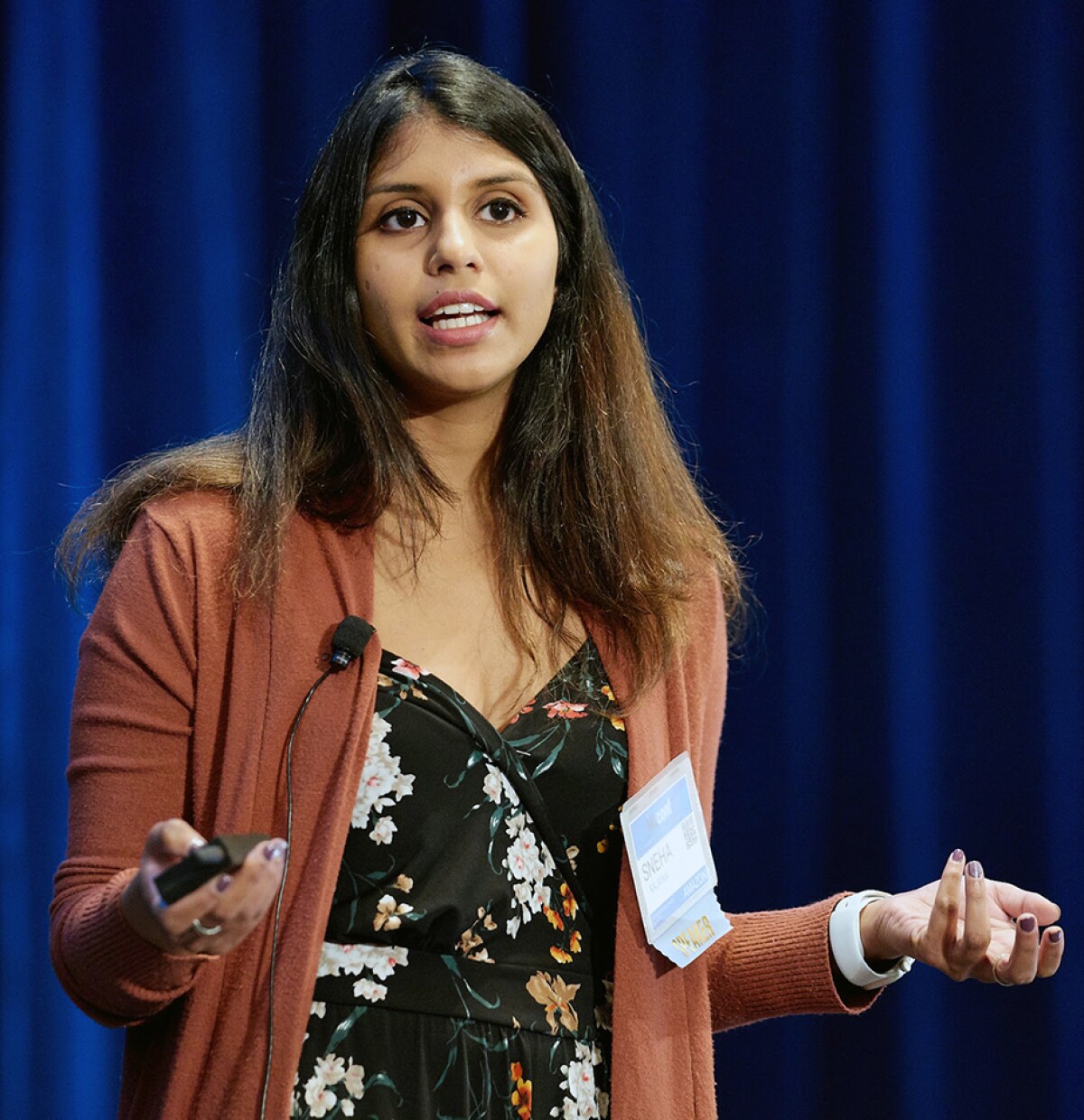 Amazon applied scientist Sneha Rajana is seen giving a presentation at the 2019 Machine Learning Conference in San Francisco.