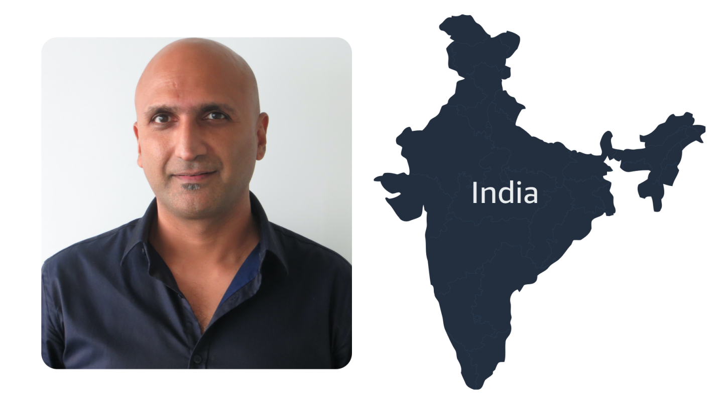 Rajeev Rastogi headshot with map of India