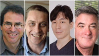 Photo shows, left to right, Edward Adelson, John and Dorothy Wilson Professor of Vision Science; Jonathan How, Richard Cockburn Maclaurin Professor of Aeronautics and Astronautics; Yoon Kim, assistant professor of electrical engineering and computer science; and Joseph Paradiso, Alexander W. Dreyfoos Professor of Media Arts and Sciences