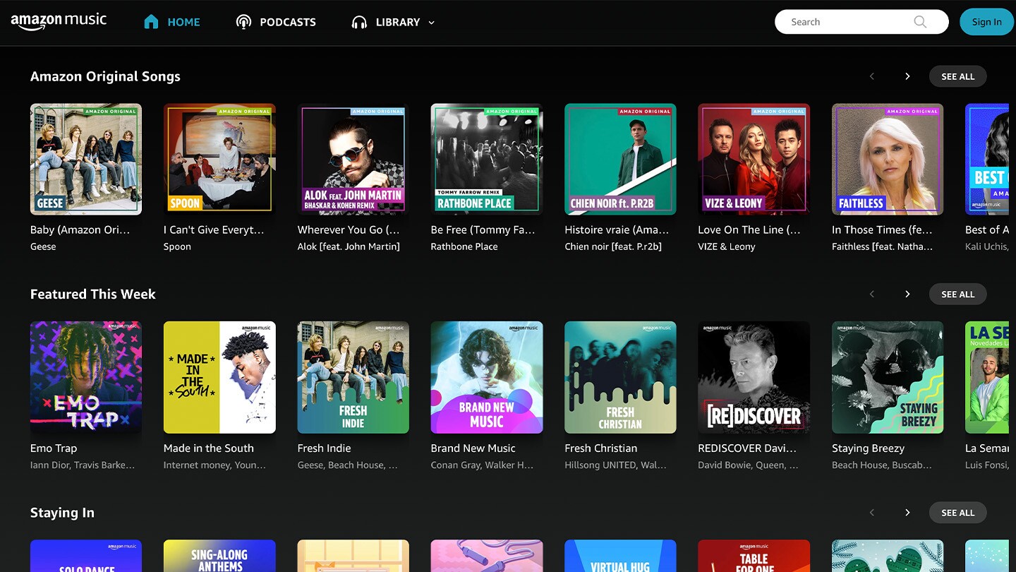 A screen grab of the Amazon Music website