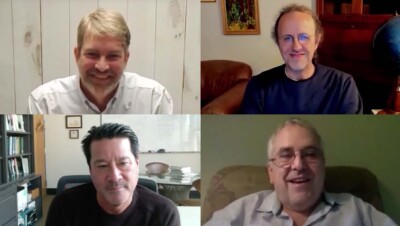 Amazon Scholars Michael I. Jordan and Michael Kearns and Amazon distinguished scientist Bernhard Scholkopf NeurIPS Amazon Science.jpg