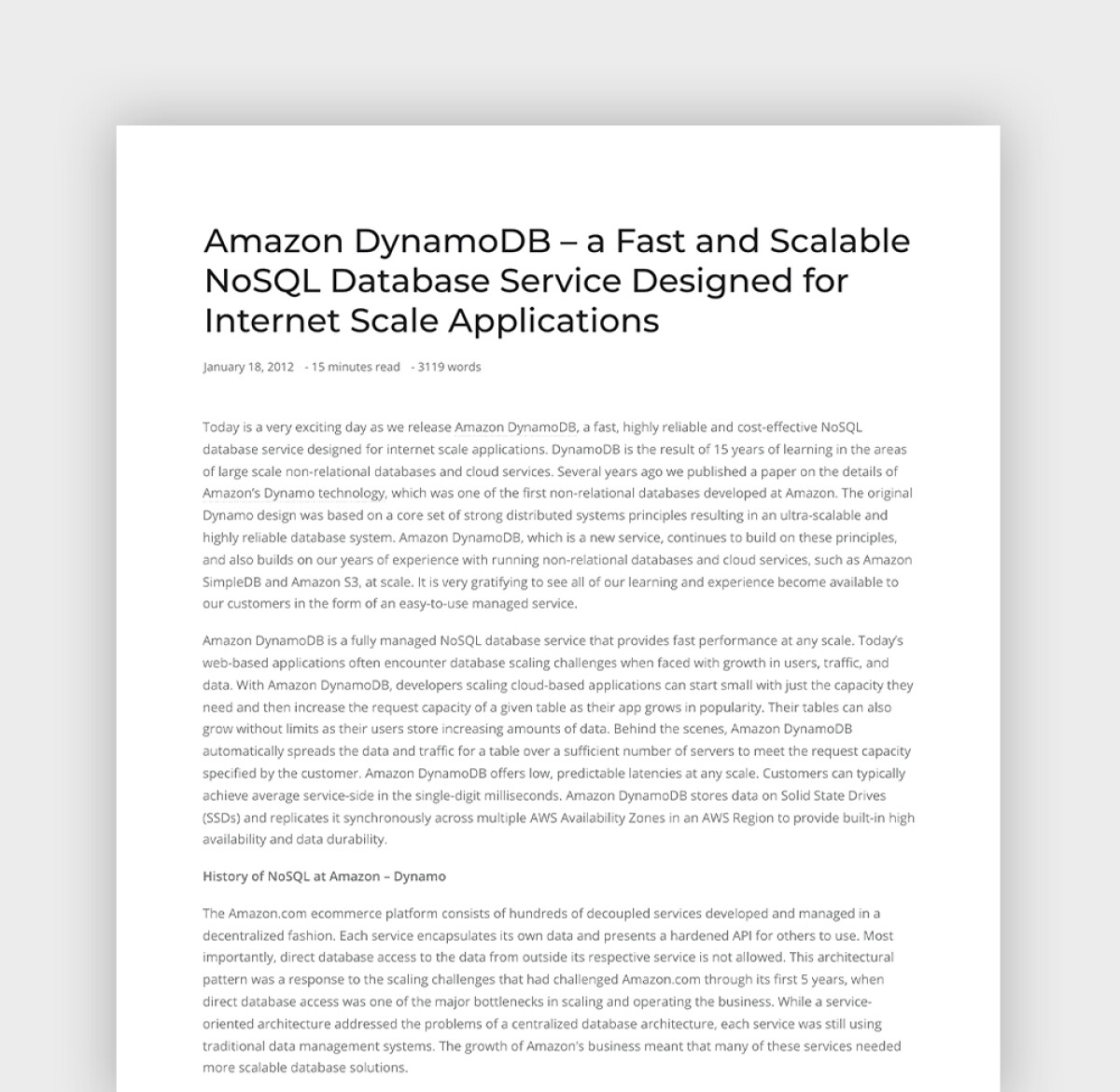 Werner Vogel's introduction of DynamoDB on January 18, 2012