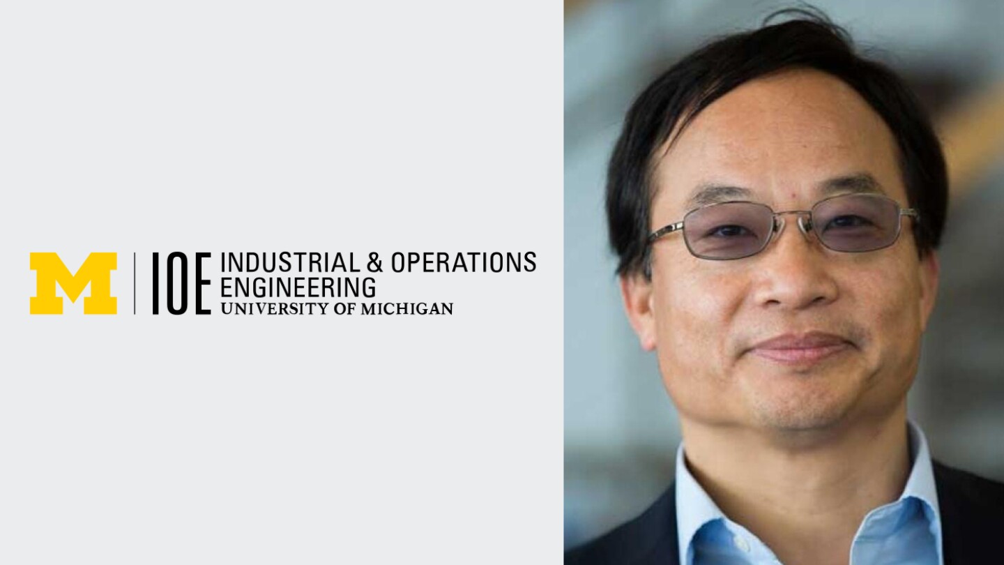 On the left is the logo from University of Michigan's Industrial Engineering and Operations school and on the right is a head shot of Xiuli (Zack) Chao