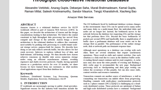 Amazon Aurora: Design Considerations for High Throughput Cloud-Native Relational Databases