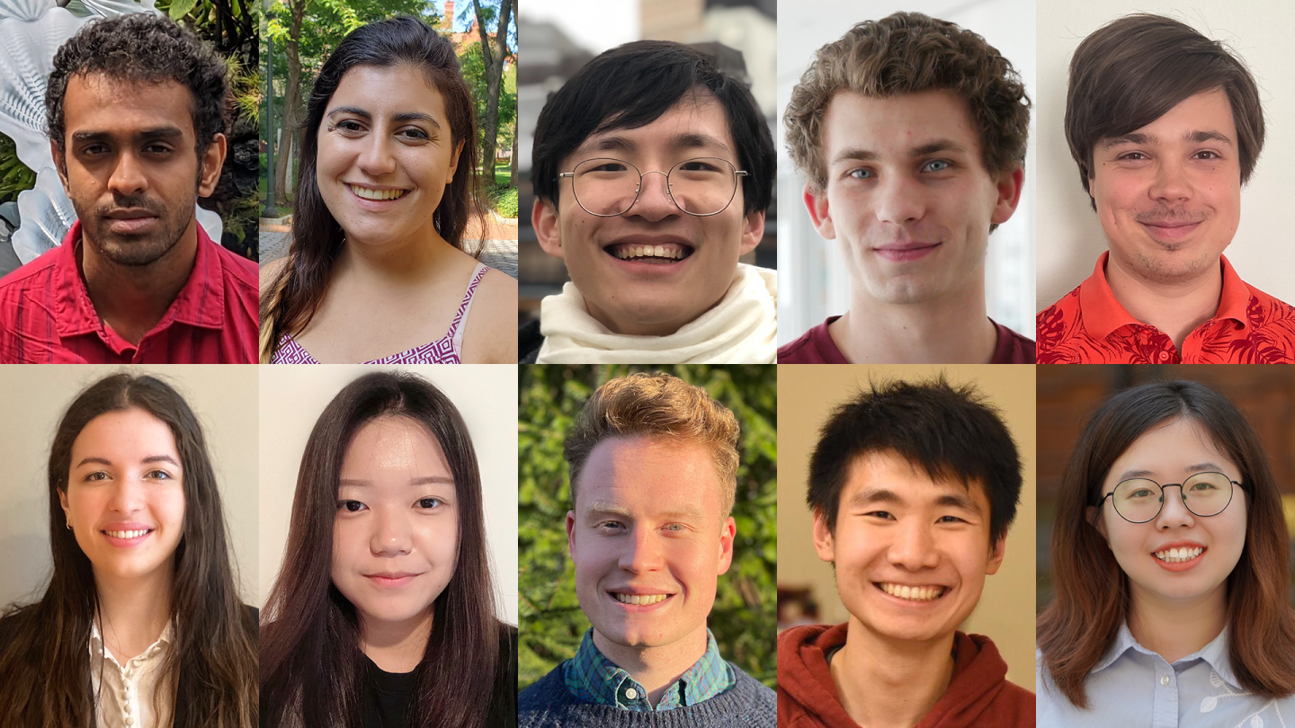 Top row, left to right, Eshwar Ram Arunachaleswaran, Natalie Collina, Ziyang Li, Stephen Mell, and Georgy Noarov; second row, left to right, Artemis Panagopoulou, Jianing Qian, Alex Robey, Anton Xue, and Yahan Yang are the 10 PhD students whose research on fair and trustworthy AI is being supported by a gift from AWS.