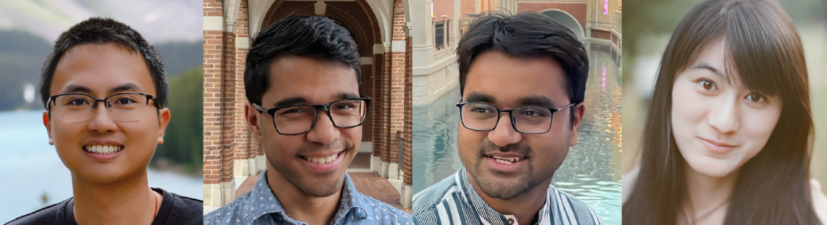A photo grid shows JHU research award recipients, left to right: Jiang Liu, Ambar Pal, Aniket Roy, and Xuan Zhang