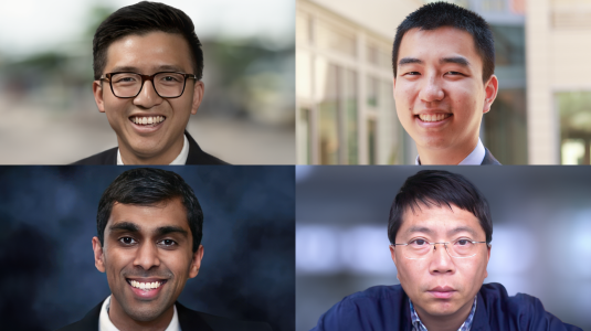 Clockwise from top left, Adrian Au, Jonathan Kao, Ying Nian Wu, and Ricky Savjani, are recipients of gift awards for applications of AI in healthcare via the Science Hub for Humanity and Artificial Intelligence.