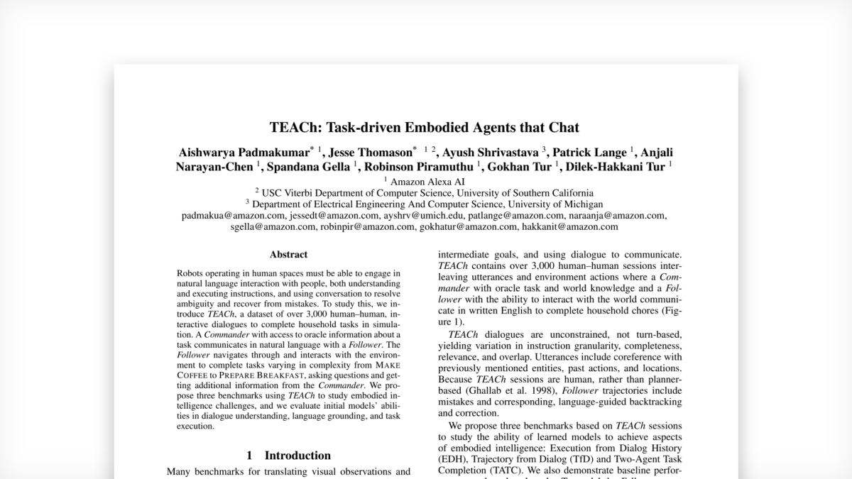 TEACh dataset paper