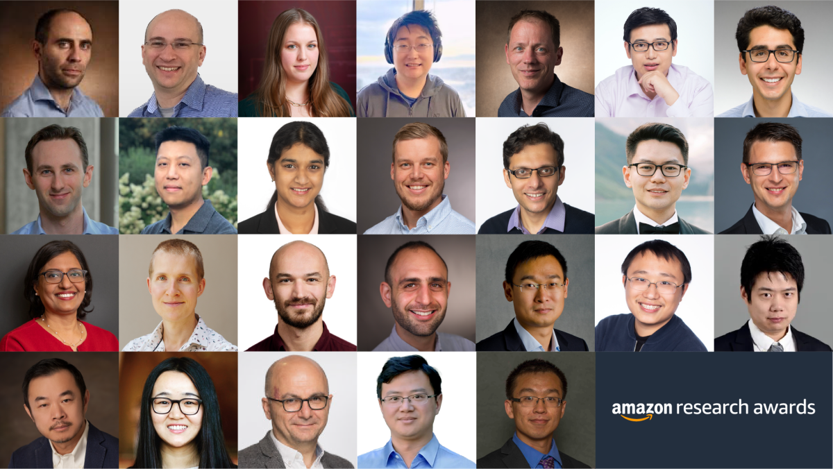 Top row, left to right: Vardan Avagyan, Yakov Bart, Stevie Chancellor, Muhao Chen, Bas Donkers, Chuang Gan, Diego Gomez-Zara; second row, left to right: Omer Levy, Zhou Li, Vidya Muthukumar, Gijs Overgoor, Ashwin Pananjady, Xiao Qiao, Christian Schlereth; third row, left to right: Shuba Srinivasan, Damien Teney, Misha Teplitskiy, Berk Ustun, Dashun Wang, Xiaolong Wang, Yang Weng; and bottom row, left to right: Eric Xing, Diyi Yang, Gokhan Yildirim, Heng Yin, and Hanzhe Zhang are among the recipients from the Amazon Research Awards Spring 2022 call for proposals.