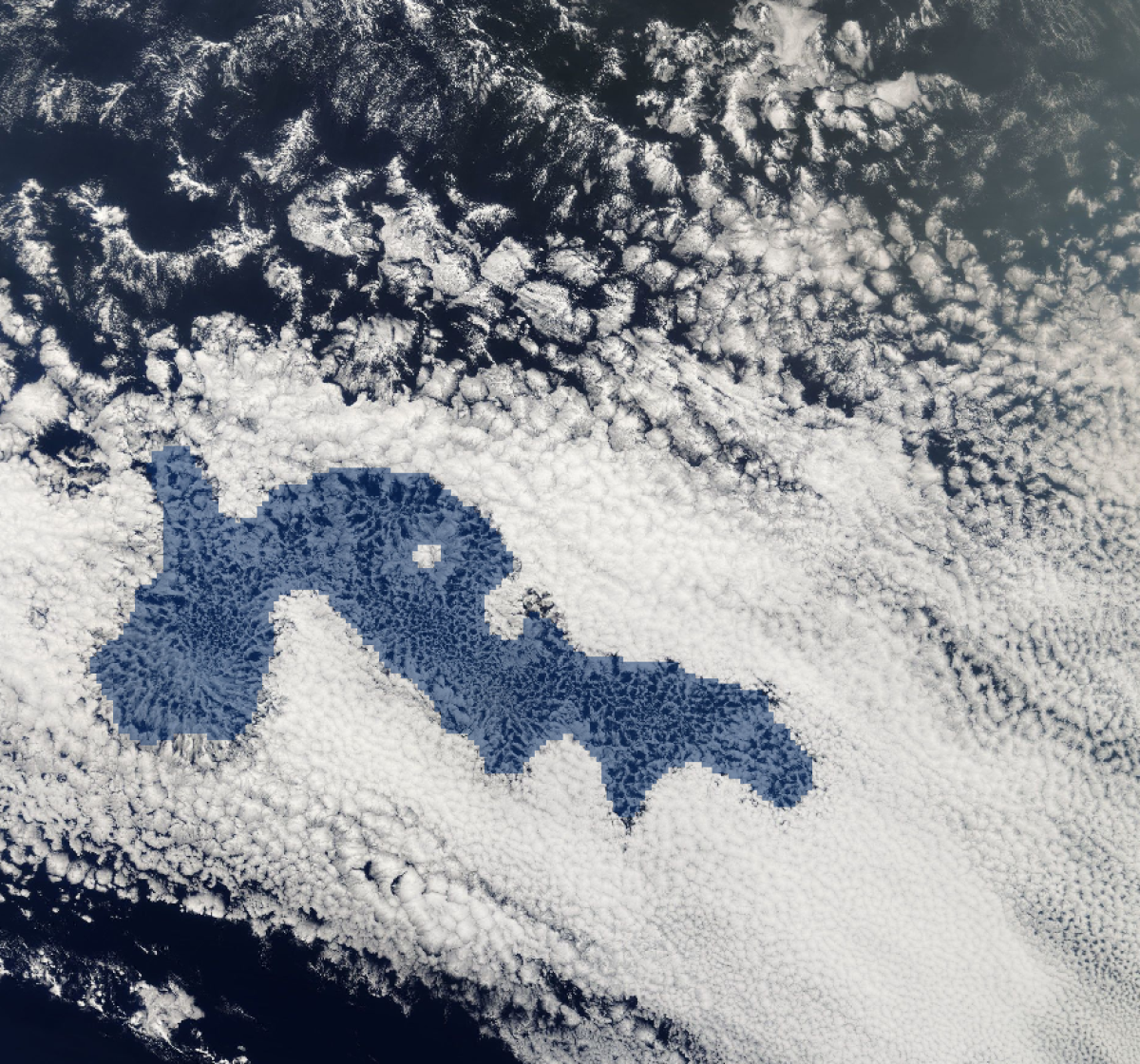 An example “pocket of open cells” highlighted using a machine learning algorithm in a NASA MODIS satellite image.