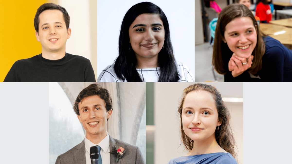 The MIT PhD students named as inaugural Amazon Fellows include, top row, left to right, Ekin Akyürek, Aparna Balagopalan, Anastasia Ostrowski; and, bottom row, left to right, Mycal Tucker, and Greta Tuckute.