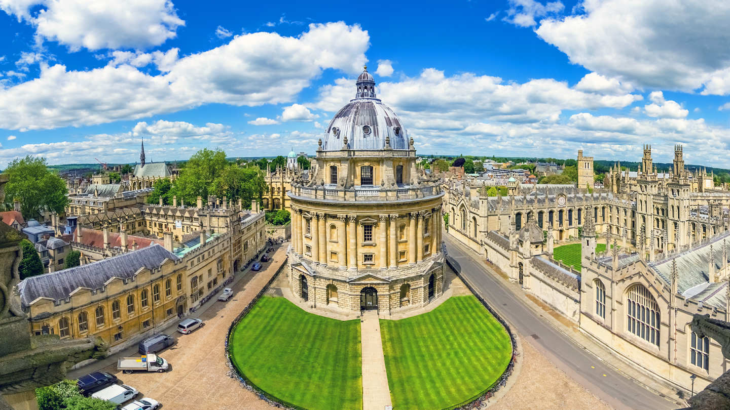 The Bodleian Library is seen in an aerial shot over the University of Oxford