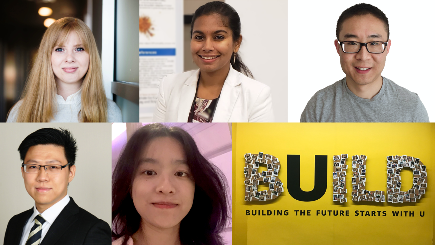 PhD students from Amazon's first class of remote interns: Alesia Chernikova, Meghana Palukuri, Zihao Wang, Kai Xiao, Lisa Yu