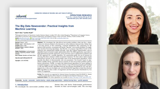 A photo grid shows Gah-Yi Ban, top right, an Amazon Visiting Academic on the Logistics Research Science team, and Cynthia Rudin, bottom right, a professor at Duke University. On the left is a photo from the abstract page of a paper the two co-authored titled, "The Big Data Newsvendor: Practical Insights from Machine Learning".