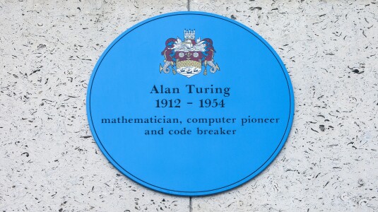 A blue plaque at Kings College in Cambridge commemorating former student and computer pioneer Alan Turing