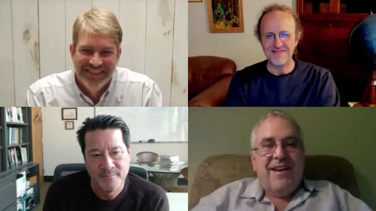 Larry Hardesty, the Amazon Science blog editor, interviewed Amazon distinguished scientist Bernhard Schölkopf (top right) and Amazon Scholars Michael Kearns (bottom left) and Michael I. Jordan (bottom right).