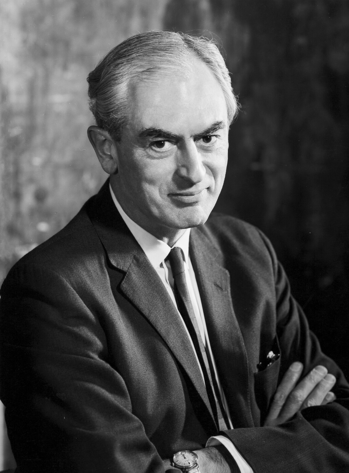 A black and white profile shot of the Nobel Prize-winning biologist Peter Medawar