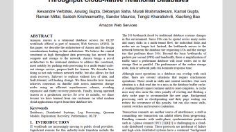 Amazon Aurora: Design Considerations for High Throughput Cloud-Native Relational Databases