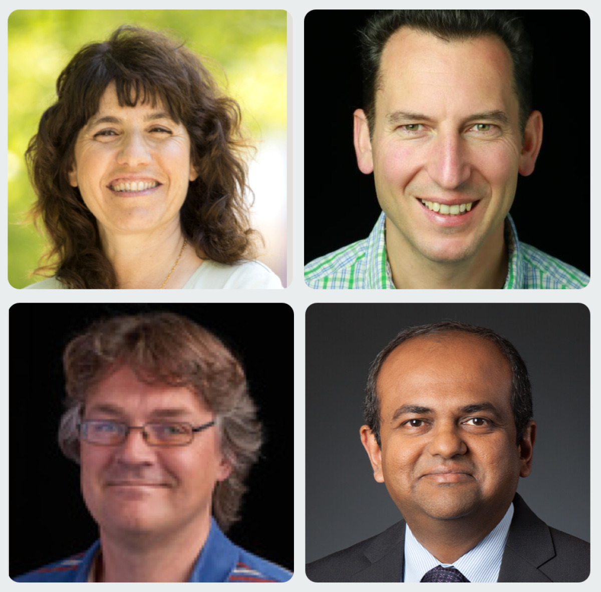Clockwise from top left: Yoelle Maarek, vice president of research and science for Alexa Shopping; Alex Smola, AWS vice president and distinguished scientist; Gaurav Sukhatme, the USC Fletcher Jones Foundation Endowed Chair in Computer Science and Computer Engineering and an Amazon Scholar; Nikko Strom, Alexa AI vice president and distinguished scientist.